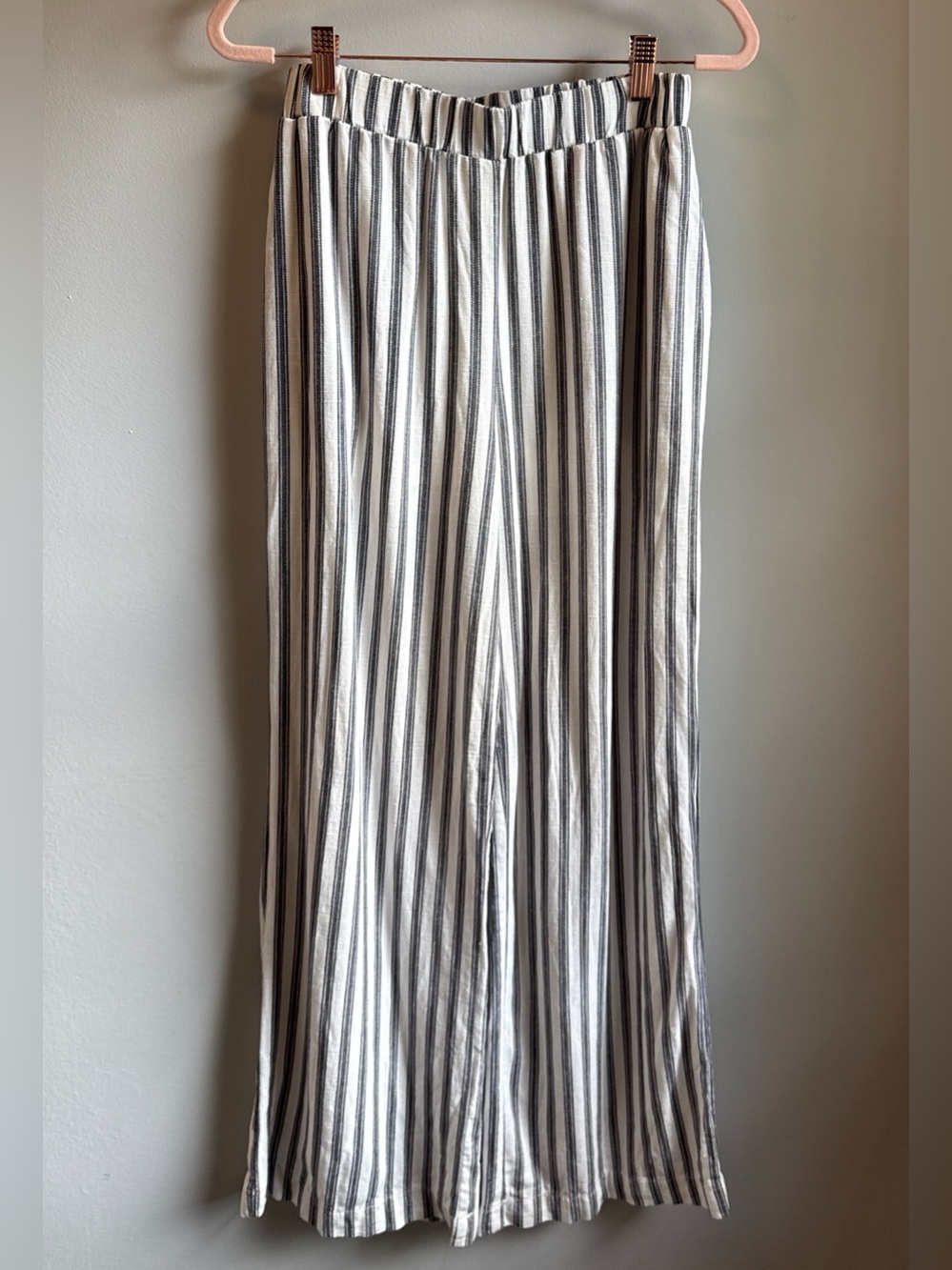 Wide Leg Navy Striped Linen blend Palazzo Pants S - Perfect Summer Pant